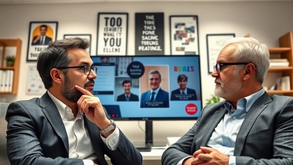Two businessmen on a video call discussing real estate strategies