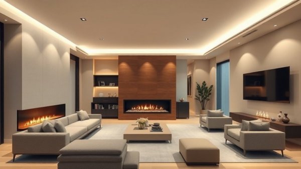 Modern fireplace design ideas in elegant living room.