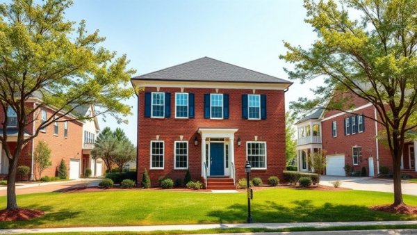 Elegant brick house with blue shutters ideal for buying with no money down.