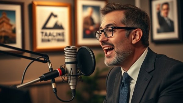 Man mastering conversations in a podcast studio for effective marketing.