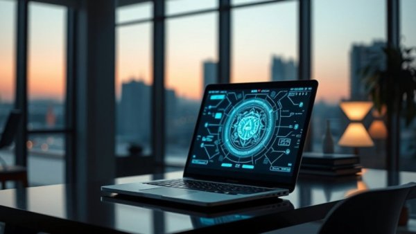 Futuristic workspace showcasing human-AI collaboration strategies in action.