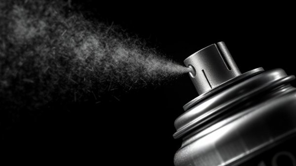 Spray can releasing mist in dark setting, illustrating indoor air pollution.