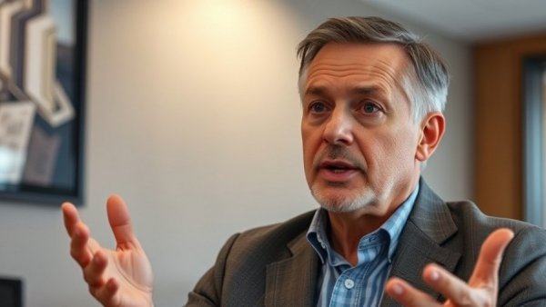 Middle-aged man discussing Wyoming LLC benefits in office setting.