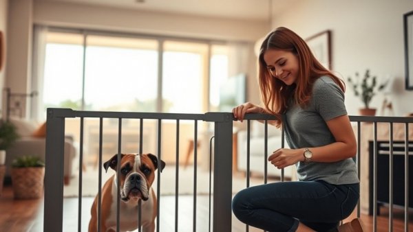 Pet gate setup in a dog friendly home design.