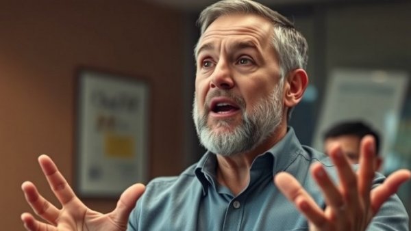 Middle-aged man discussing Airbnb investment risks in an office.