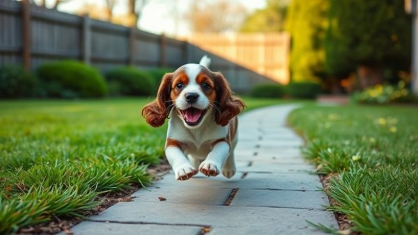 Dog-friendly backyard with playful puppy running joyfully