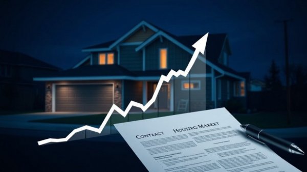Housing inventory pricing gap visual with house and graph on blue.