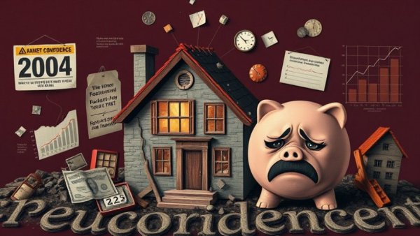 A collage depicting declining retirement confidence with cracked house and warning signs.