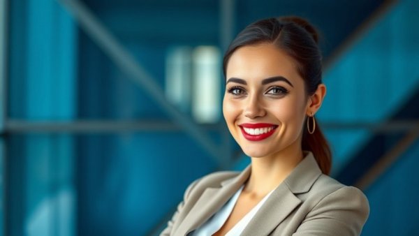 Leadership in real estate brokerages: confident professional woman smiling.