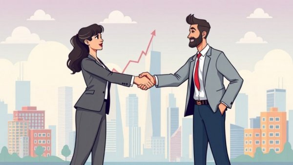 Illustration of business professionals shaking hands in Texas real estate.