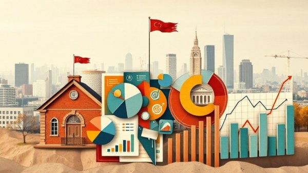 Abstract collage of school icon and data graphs representing school and crime data analysis.