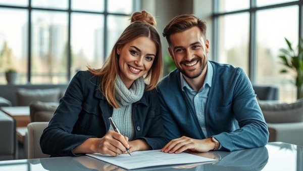 Couple finalizing home purchase agreement