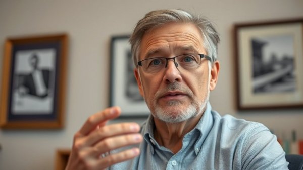 Middle-aged man discussing government incentives for retirement in office.