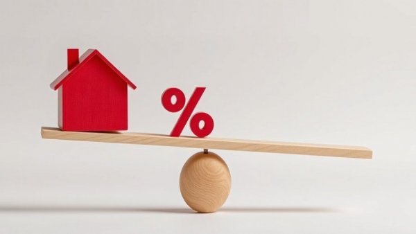 Balance between mortgage rates and housing illustrated by scales.