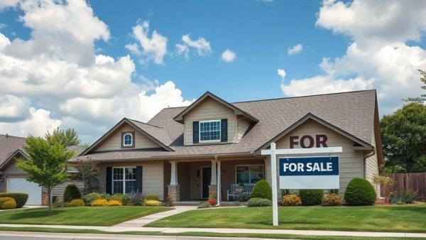 Spacious suburban house with For Sale sign representing real estate market.