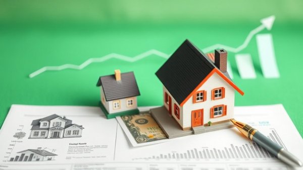 Illustration of housing demand trends with house, chart, and document.