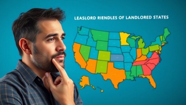 Informative map showcasing best states for landlords, analyzed by thoughtful man.