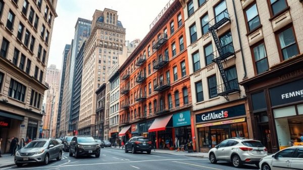Manhattan buildings and storefronts showcasing April 2026 rent landscape.