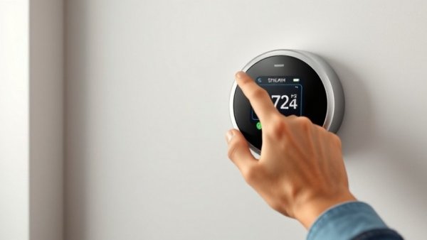 Smartphone controlling budget smart home device, thermostat display.