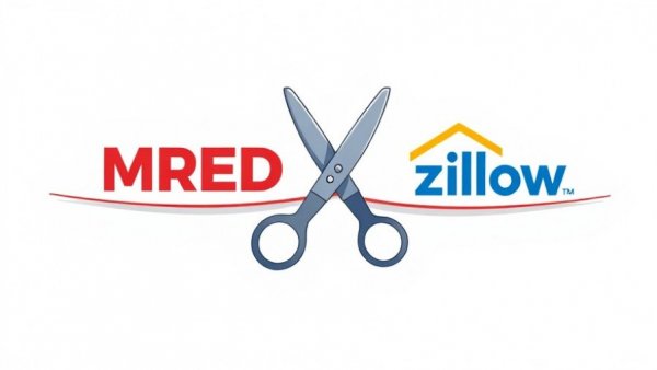 Zillow Chicago Listings Cut illustration with logos of MRED and Zillow.