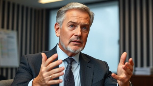 Middle-aged man giving financial advice in office setting.