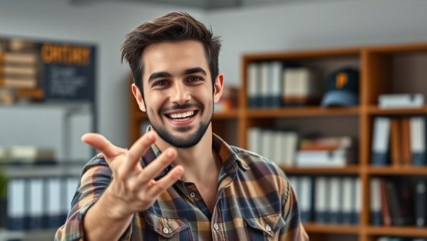 Enthusiastic man in office discusses investment strategies.
