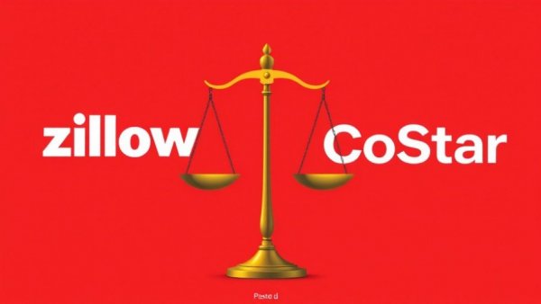 Illustration of Zillow and CoStar facing off with a scale of justice.
