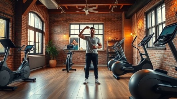 Stylish interior at 345 W 13th Street 2E with person exercising.