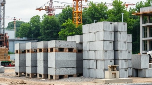 Factory innovations in construction with stacked blocks on-site.