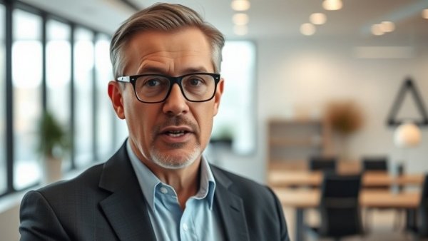 Professional man talking about unfollow social media in office environment.