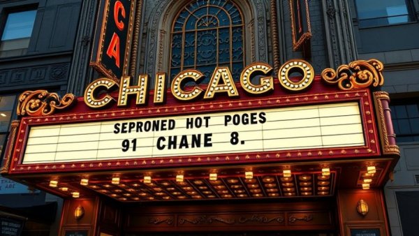 Iconic theater marquee representing Chicago city life.