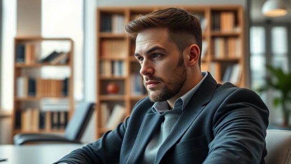 Contemplative man in office discussing residential real estate investing.