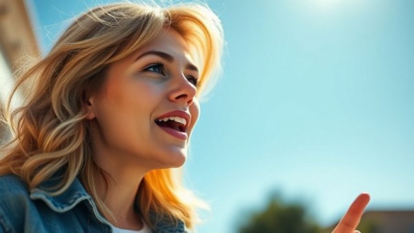 Woman discusses social media post visibility outdoors.