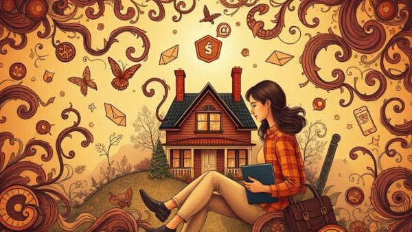 Vintage-style illustration of an omnichannel homebuyer experience with digital interactions.