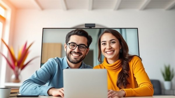 Social Media Journey for Realtors: virtual meeting background with two smiling participants.