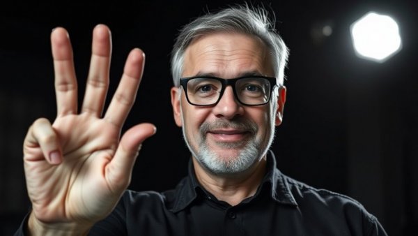 Middle-aged man instructing with 3 fingers raised, 85% Success Rate Habit.
