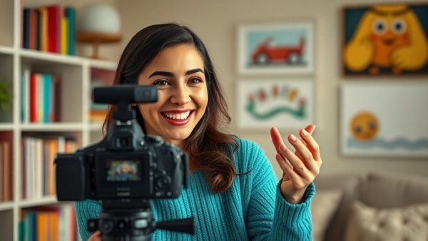 Woman using DualShot Recorder app for realtors