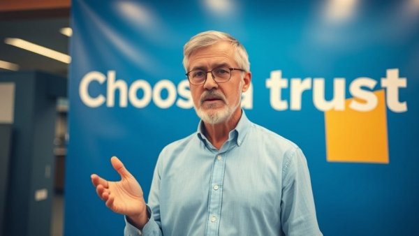 Man explaining how to fund your living trust with trust name choice background.