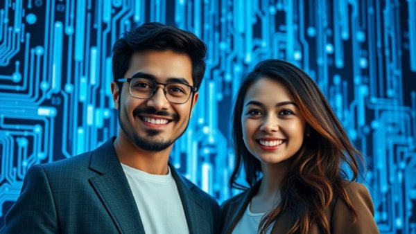 AI agents in real estate with futuristic digital background.