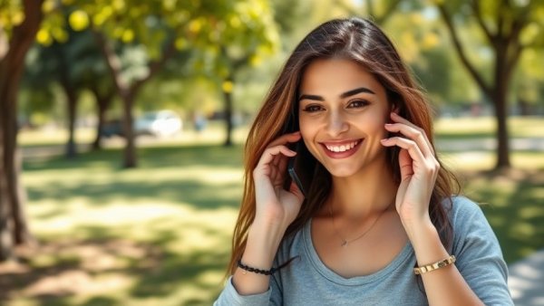 Woman sharing content creation hacks for busy realtors in a park