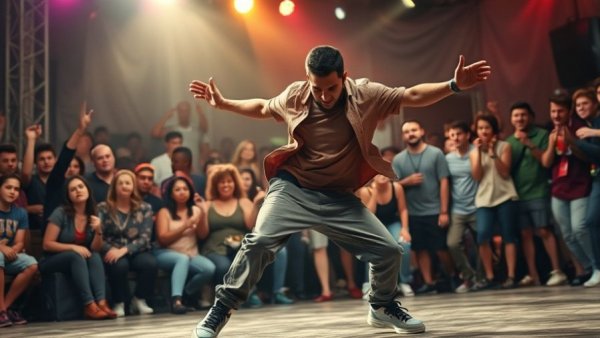 Fourth of July at Universal Orlando Resort: Breakdancer performs for crowd.