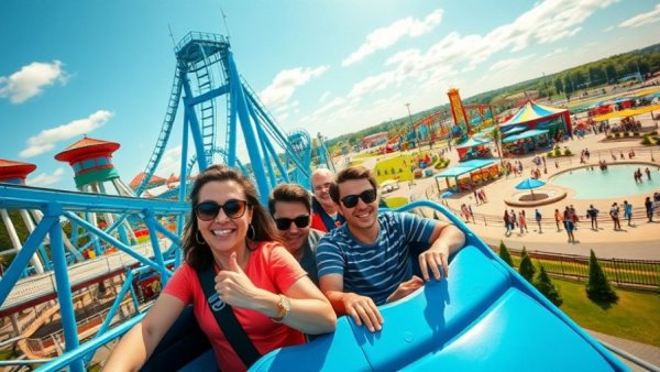Thrilling ride at Universal Kids Resort with vibrant logo.