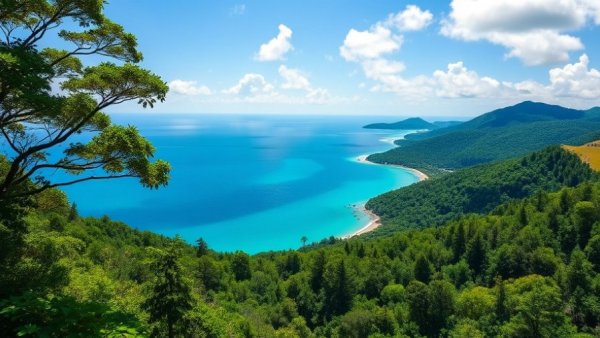 Aerial view of Levera National Park's lush landscape and emerald sea