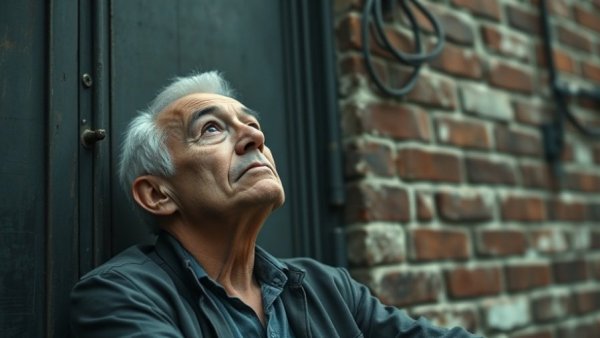 Contemplative older man against brick wall, reflecting on termination of TPS for Haitians.