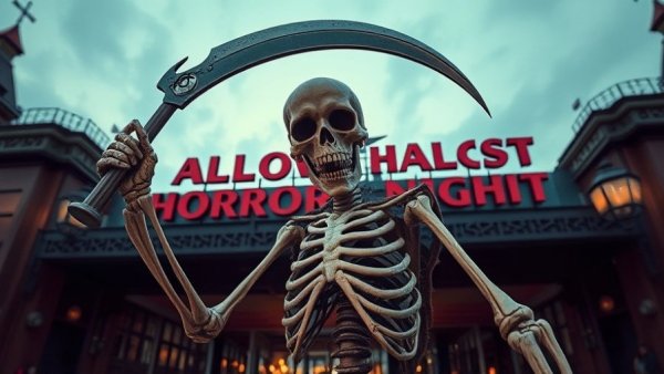 Halloween Horror Nights Orlando 2026 skeleton creature entrance scene.