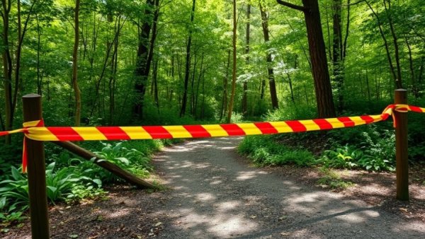 Florida alligator attack news: Park trail entrance blocked with caution tape.