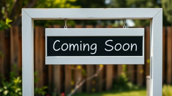 CRMLS Coming Soon listings sign on white frame outdoors.