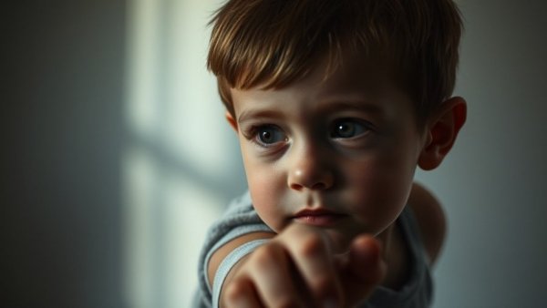 Young boy reaching out, introspective moment