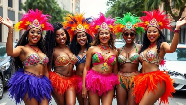 Women in vibrant costumes at New York Caribbean Carnival Week 2026