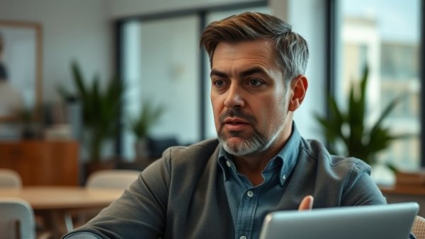 Man discusses housing market crash prediction in an office setting.